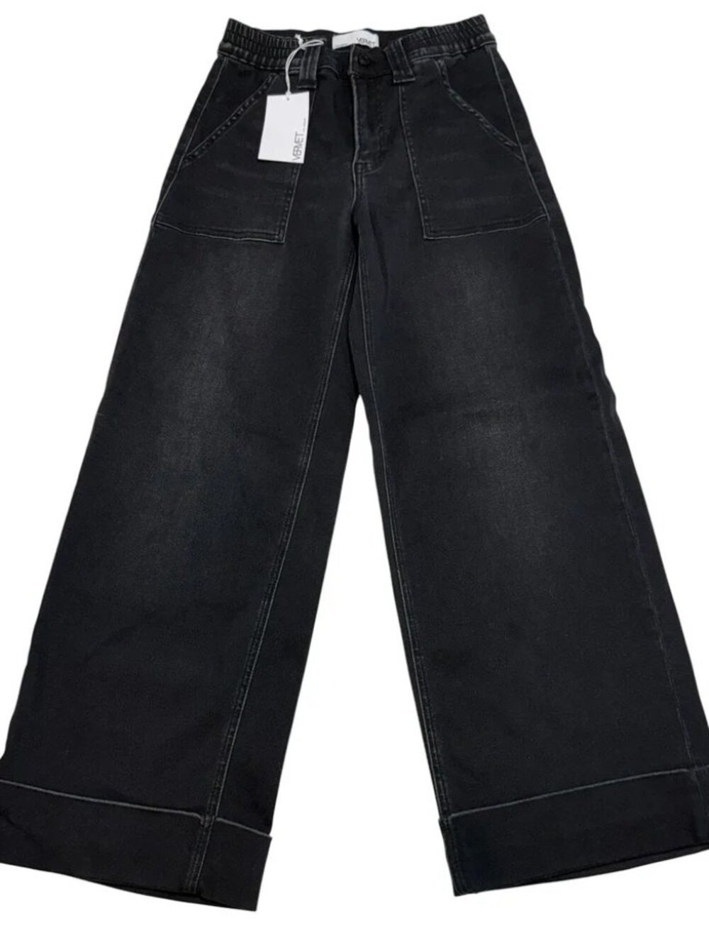 Vervet Los Angeles Women Black Wide Leg Utility Patch Pocket Jeans NWT 26